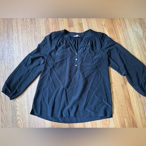 Lilly Pulitzer Black Silk Top Shirt Blouse Size Med  3/4 Sleeve Buttons V Neck